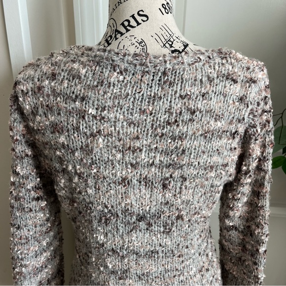 Mandee Fuzzy Speckled Chunky Knit Sweater Cream Brown Sz L - Picture 12 of 16